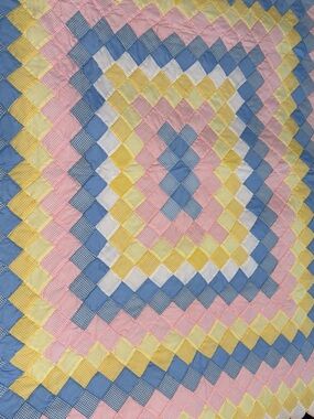 Handcrafted Pastel Patchwork Quilt in Pink, Blue, Yellow, White